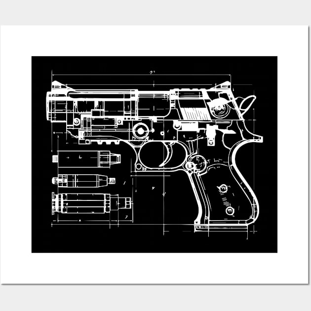 gun blueprint design Wall Art by lkn